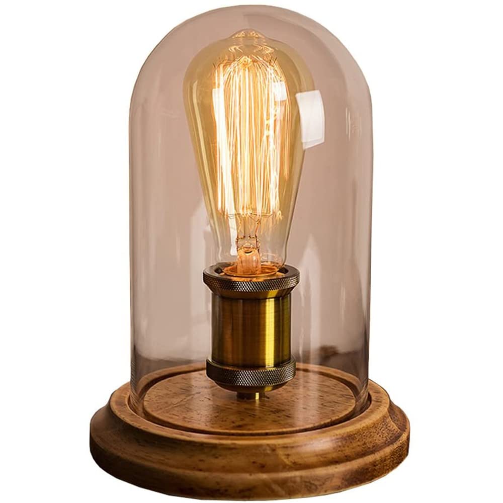 WLXJDJ Vintage Tranditional Table Lamp with Transparent Glass lampshade ON/Off Switch Industrial Bedside Desk Lamp for Small Spaces Bedroom Living Room Dinning Room Kitchen Home Decor (Without Bulb)