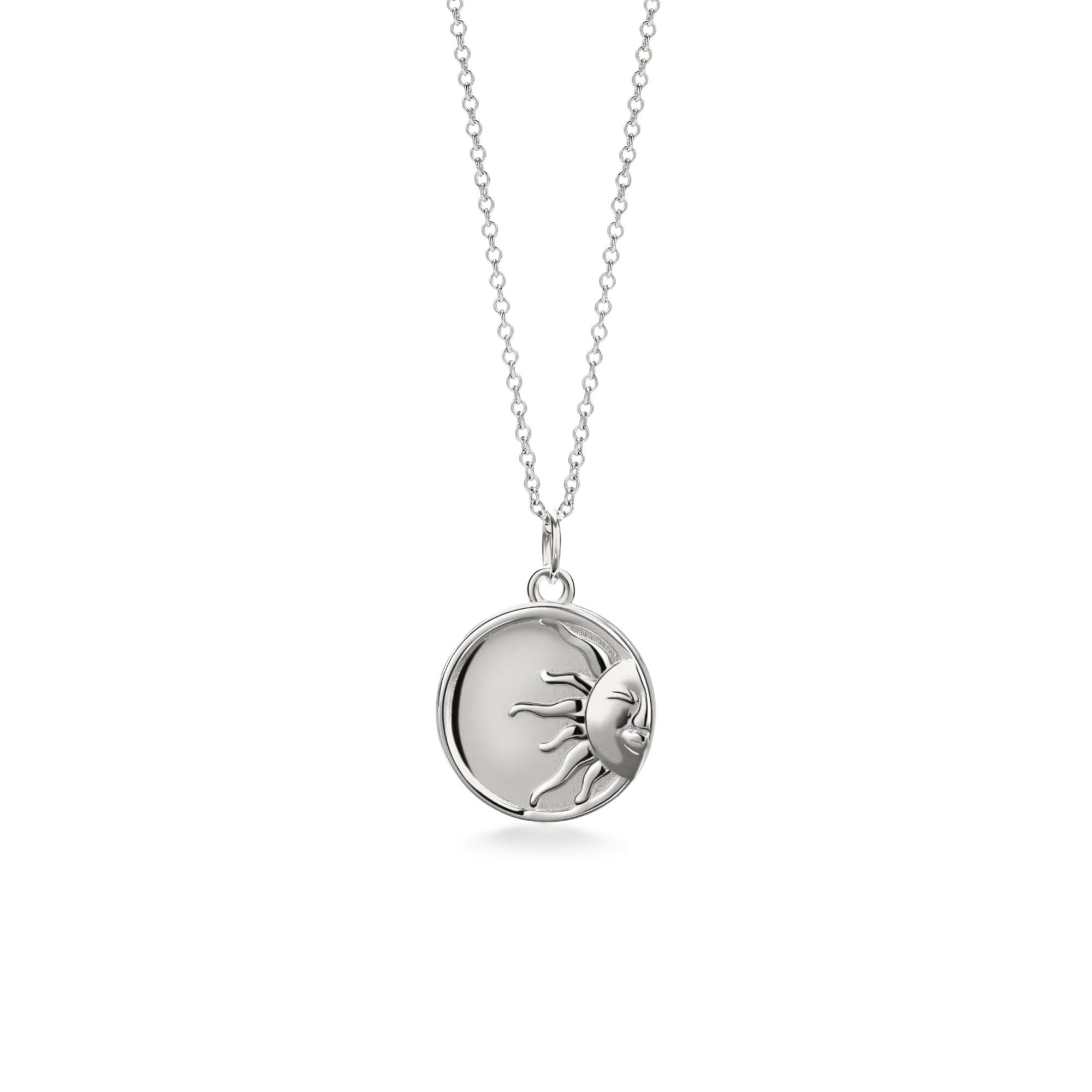 PERIMADE Collana con medaglione portafoto con sole personalizzato che contiene foto, collana con ciondolo a moneta con messaggio di testo inciso personalizzato per donne, gioiello rotondo