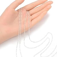 Vista 4 de Adabele Cadena Figaro de plata de ley 925 auténtica de 5 pies sin terminar de 0.075 in (0.07 pulgadas) a granel hipoalergénico sin níquel