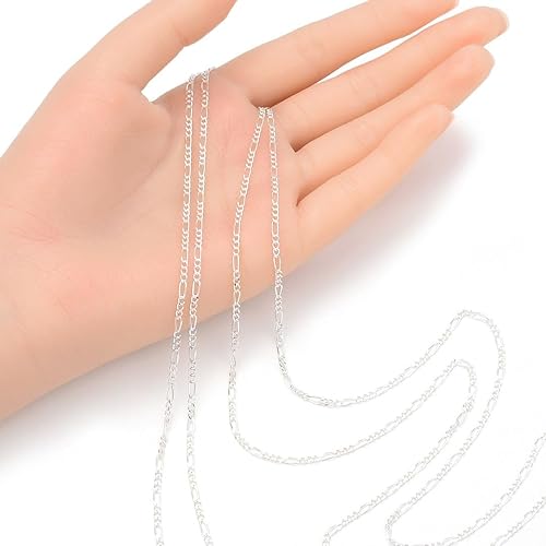 Miniatura 4 de Adabele Cadena Figaro de plata de ley 925 auténtica de 5 pies sin terminar de 0.075 in (0.07 pulgadas) a granel hipoalergénico sin níquel para