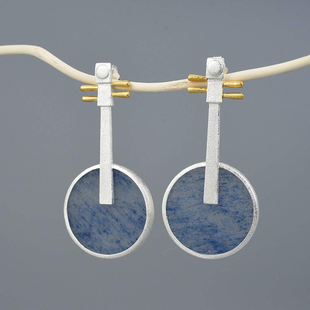 Vintage Largo Aretes De Plata Esterlina S925 Mujer Clásica Pipa Tumba Jade Encanto Estilo Chino Temperamento Elegante Regalo De Alta Gama Larga Aretes De Plata,Azul