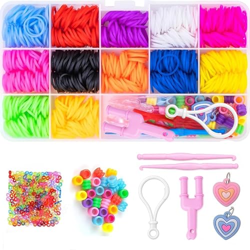 1200+ Loom Band Starter Kit | 12 Color Loom Bands With Charms Hooks S-Clips Beads & Organizer Box | DIY Bracelet Making Set for Kids | Creative Arts & Crafts Activity Easter Gift for Boys & Girls