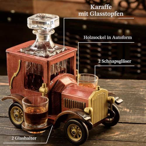 Kemstood Whiskey Karaffe (945 ml) - Decanter Set mit Kristallgläsern und altmodischem Oldtimer-Ständer von Kemstood - Personalisiertes Set… – Ansicht 4