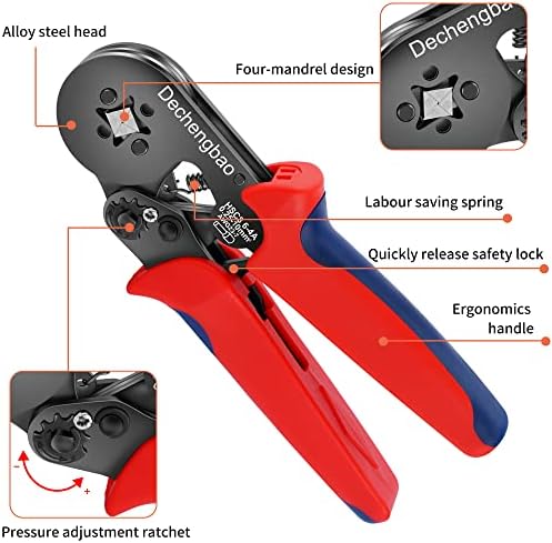 Ferrule Crimping tool,Dechengbao Crimper Plier Adjustable Crimping Tools Used for 0.25-10mm2 (AWG 23-7) Cable End-Sleeves ,wire ferrule crimper