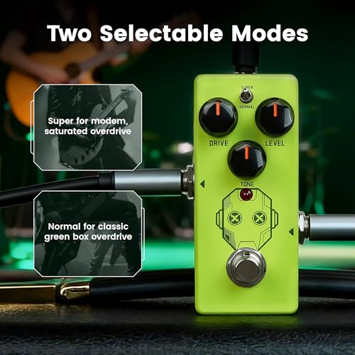 Image of SORAN JOD-01 Super Drive Overdrive Mini Pedal for Electric Guitar, Two Selectable Modes, Analog Overdrive Pedal, Classic Green Overdrive Circuit with Super Mode Boost, True Bypass for Pedal Board