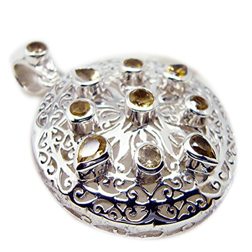 Pendentif Citrine Ronde en Argent Cadeau Unique d'Anniversaire pour Femme