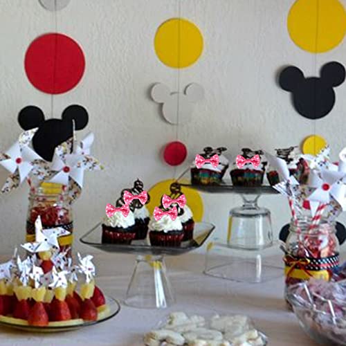 Rsstarxi 24 Pcs Pink Minnie Mouse Bowknot Cupcake Toppers Children's Birthday Party Bow Dots Cupcake Toppers For Children's Birthday Baby Shower Party Cake Decortions Supplies #TOP3