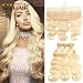 QTHAIR 8A 613 Bundles With Frontal Brazilian Virgin Human Hair(16 18 20+14,Bleached Knots) Blonde 3 Bundles With Closure Brazilian Body Wave Human Hair Blonde Bundles With Frontal