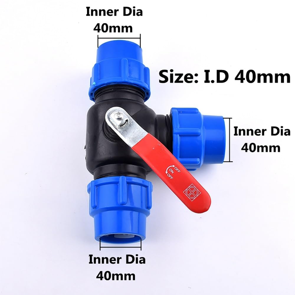 Valvola a sfera a 3 vie in PVC PE da 1 pezzo - Connettore rapido a T for irrigazione agricola, raccordi for tubi dell'acqua domestici e industriali(40mm)