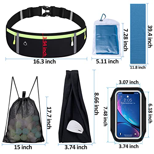 7 In 1 Running Belt Pouch Fanny Pack Kit For All Phone, Cell Phone Armband Case Running Holder With Card Key Bag, Mesh Drawstring Bag, Sports Headband, Cooling Microfiber Towel For Sports - Black #TOP6