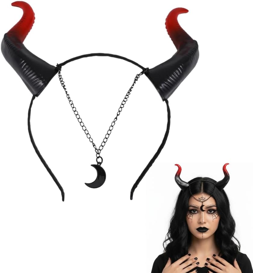 Devil Horns Headband with Headchain: Devil Ears for Halloween - Costume Accessory for Cosplay Dress Up