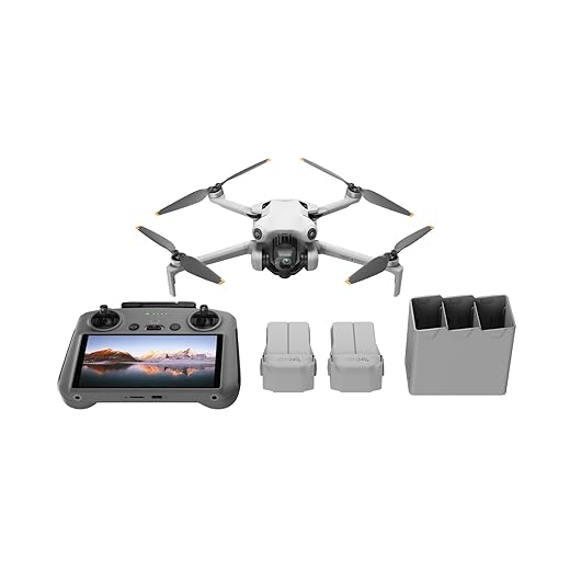 DJI Bundle DJI Mini 4 Pro Fly More avec DJI RC 2 (Radiocommande avec Écran), Mini Drone Pliable avec Caméra 4K, Moins de 0,549 lb/249 g, Temps de Vol de 34 min, 2 Batteries Supplémentaires, C0