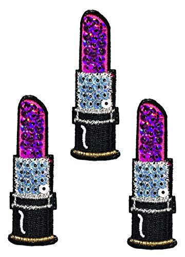 Umama Patch Set Of 3 Sequin Lipstick Lips Embroidered Patch Purple Color Lipstick Beauty Cartoon Kids Sew Iron On Patches Clothes Dress Plant Hat Jeans Sewing Applique Diy Accessory #TOP19