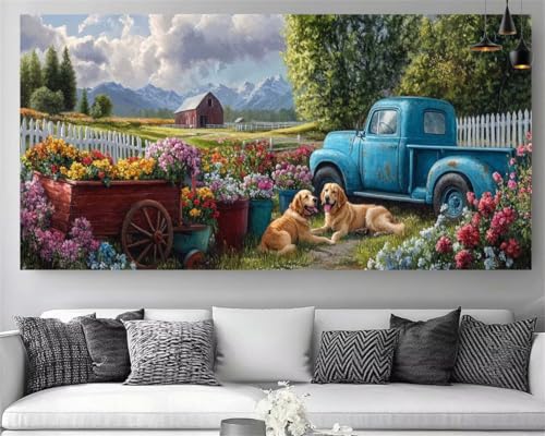 DIY Peinture Diamant Le Paysage 5D Chien : broderie canevas XXL