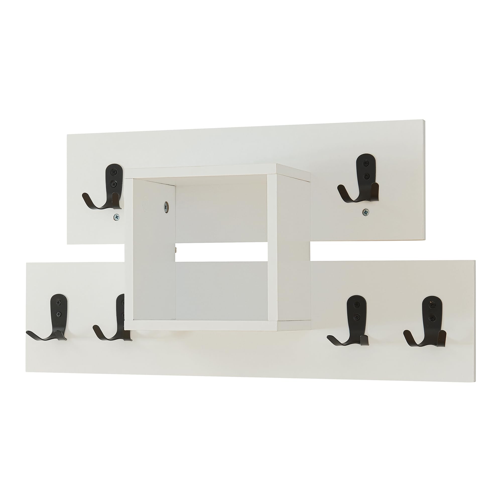 [en.casa] Perchero Mural Vänd con 6 Ganchos Dobles Perchero de Entrada Mueble Recibidor con Compartimento Abierto 32 x 60 x 14 cm - Blanco