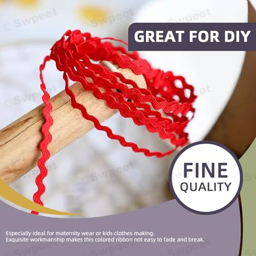 Swpeet 1 Roll 27 Yard Coffee Rick Rack Trim Ribbon Kit, Wave Sewing Bending Fringe Trim Lace Ribbon for Gift Wrapping Supplies Sewing Crafts Clothes Gift Wrapping Party