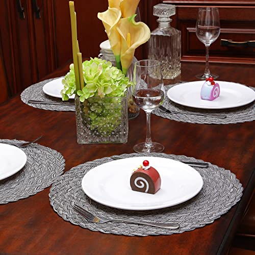 Topotdor Round Placemats Heat-Resistant Stain Resistant Anti-Skid Washable Polyproplene Table Mats Placemats (Braided-Gray, Set Of 4) #TOP4