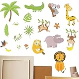 HUNYA Stickers muraux Chambre d'enfant de la Jungle   Autocollants phosphorescents pour décoration Murale pour,Bande dessinée autocollante Amovible d'animal de Bande dessinée imperméable à l'eau