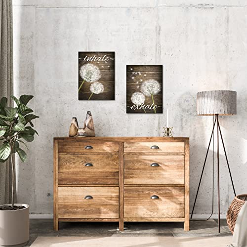 Apicoture Rustic Bathroom Wall Decor Dandelion Pictures Flower Wall Art Inhale Exhale Canvas Prints Farmhouse Wall Decor 12"X16"X2 Pieces #TOP2