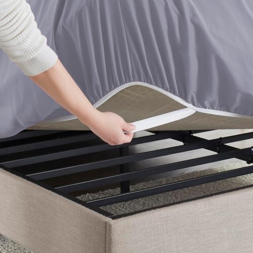 Image of Hearth & Harbor Extra Deep Pocket Queen Fitted Sheet - Fits 18 to 24 Inch Mattress - Ultra Soft 1800 Microfiber, Wrinkle-Free & Breathable - Hotel Luxury Fitted Sheet Only, Grayish Purple