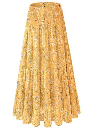 Women's Chiffon White Flowy Maxi Skirts Boho Fall Elastic Waisted Pleated A Line Long Skirt for Women 2025