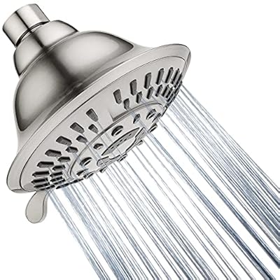 BRIGHT SHOWERS Shower Head High Pressure Rain Showerhead 5 Spray Setting Fixed Shower Head Angle Adjustable Bathroom Showerhead, Brushed Nickel