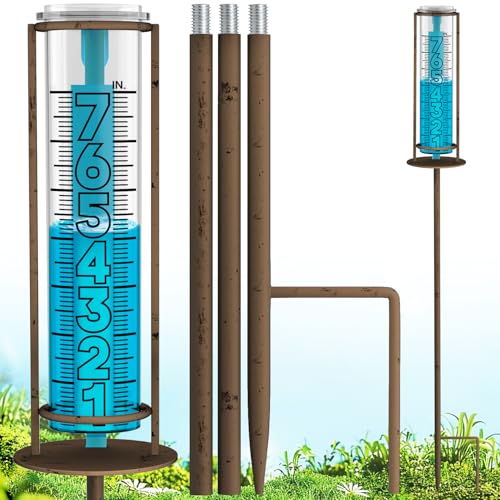 Suggant Rain Gauge Outdoor, Upgraded Accurate Rain Gauge with Adjustable Height & Large Clear Numbers, Durable Decorative Rain Measure Gauge for Yard, Garden, and Lawn