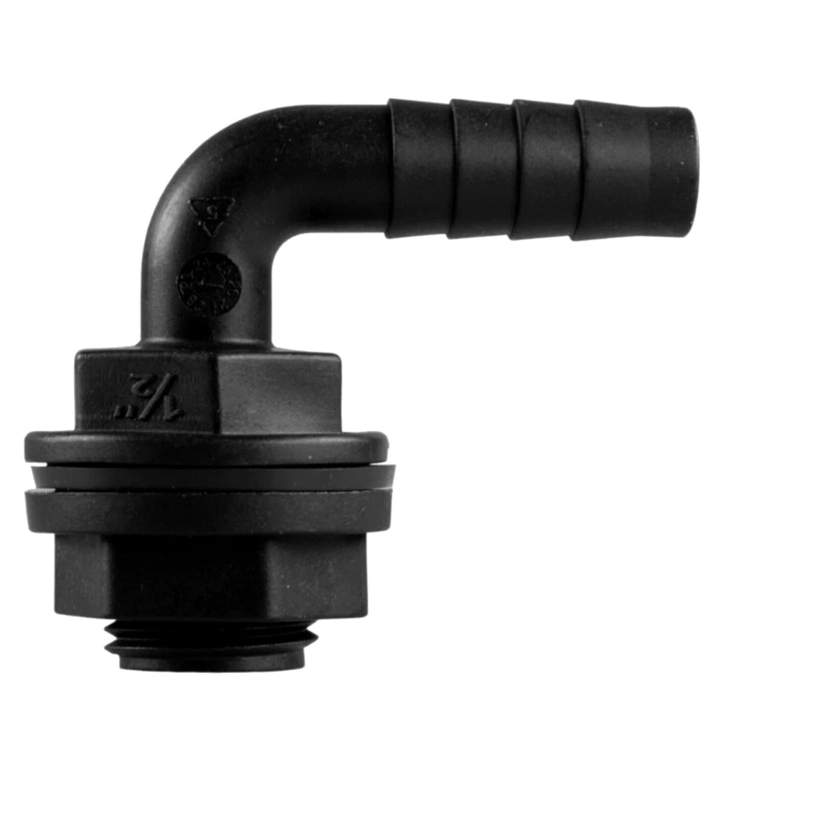 Universal Water Butt Connector Adapter - Tank Connector 90 Degree with Washer & Nut 1/2" BSPM to 1/2" Barb - for Water Tanks, Barrels, Rainwater Harvesting - Leak Proof Garden Hose Fitting