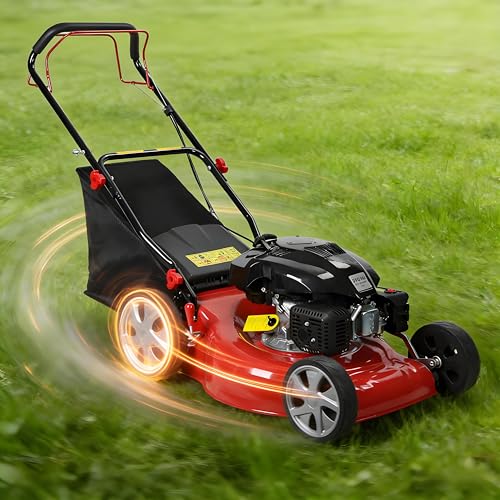 Bezioie Self Propelled Gas Lawn Mower,141cc OHV Engine with Air Cooling, 20" Steel Deck, 3-in-1 Cutting System, 8-Level Height Adjustment, 20L Grass Catcher, Foldable Design Red (US Fast Arrival)