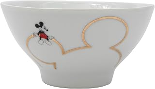 Disney Mickey Mouse Gold Icon Ceramic Cereal Bowls – Elegant Cereal Bowl Set & Collectible Dinnerware for Everyday Use – Set of 4 Officially Licensed Kitchen Accessories