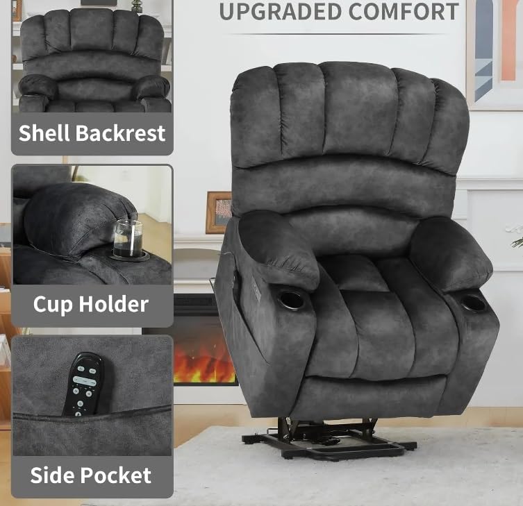 Large Fabric Electric Lift Recliners Chairs for Elderly, Spacious Living Room Recliner Sofas with Heated and Massage, Upgraded Lift Chairs Recliners with Side Pockets Cup Holders - Image 6