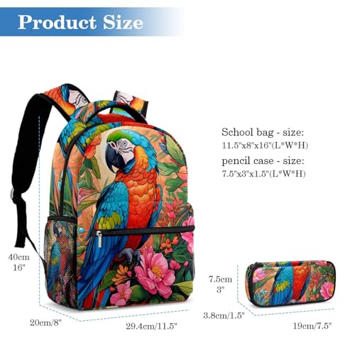 Sac d'école pour garçons filles adolescents grand format imprimé perroquet - 2
