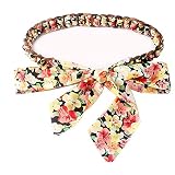 Fashion Yellow Floral Print Braid Chiffon Waist Sash Belt Waistband Cinch Belt for Dresses Jeans Coa