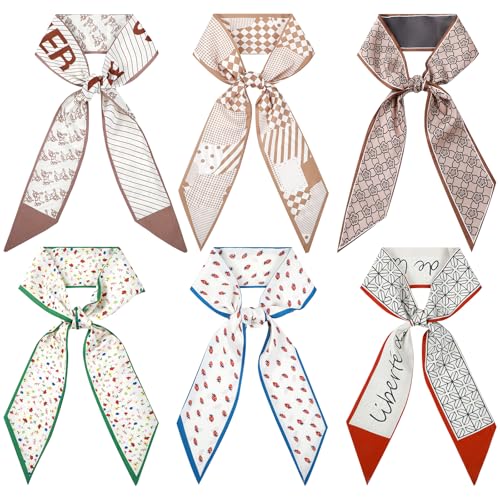 Head Scarf Hair Neck Scarves for Women 6PCS Silk Feeling Long Satin Neck Satin Scarves Hair Head Scarf for Handbag Cute Aesthetic Heads Scarve Decoration Fashionable Headbands Accessories