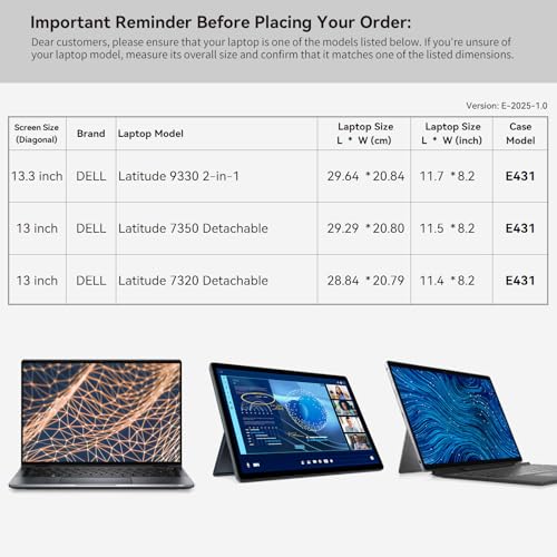 Image of Smatree 13 inch Laptop Sleeve for DELL Latitude 7320 /7350 Detachable | for 13 inch DELL Latitude 7320 /7350 Detachable,Latitude 9330 2-in-1,DELL Case with Accessory Pocket(E431)