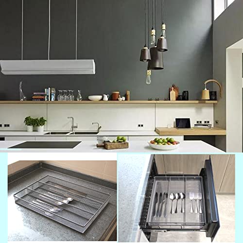 Settfrfe Mesh Flatware Tray Kitchen Drawer Organizer,Silverware Organizer,Silverware Tray For Drawer,Utensil Organizer For Kitchen Drawers,Silver #TOP1