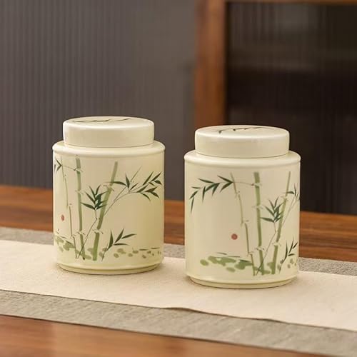 Chinese Porcelain Tea Canister Set with Bamboo Design