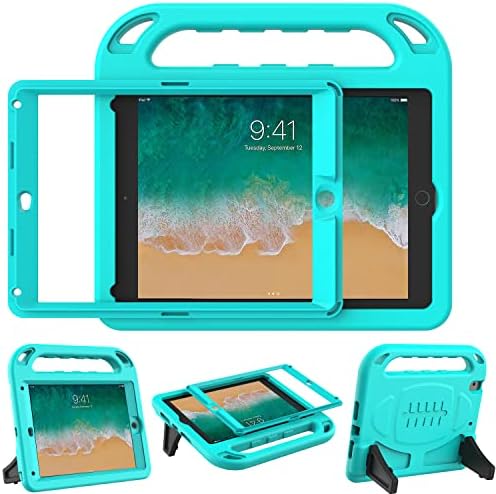 AVAWO Kids Case for iPad 6th/5th Generation, iPad 9.7 Inch 2018/2017 & iPad Air 2 Case, Built in Screen Protector, Shockproof Handle Stand Kids Case for 9.7-inch iPad 5th & 6th Gen & iPad Air 2, Cyan