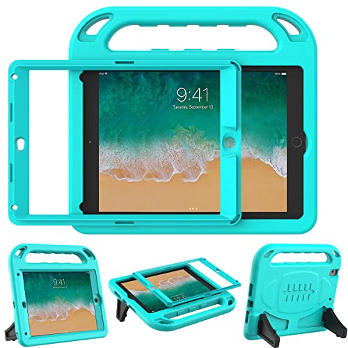 Avawo Kids Case For Ipad 6Th/5Th Generation, Ipad 9.7 Inch 2018/2017 & Ipad Air 2 Case, Built In Screen Protector, Shockproof Handle Stand Kids Case For 9.7-Inch Ipad 5Th & 6Th Gen & Ipad Air 2, Cyan #TOP2
