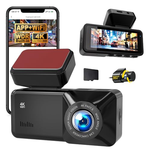 Dashcam Pro 4K Wireless Car Dashcam Front Rear, 5.8GHZ WiFi, GPS, Free 64GB Card, Dash Cam with Parking Monitor, 170° Wide Angle Lens, Maximum Data Storage 256G (Black)