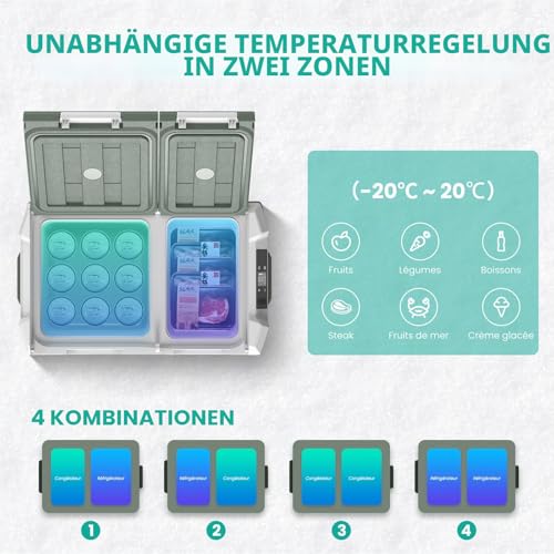 Alpicool 31L Kompressor Kühlbox Elektrisch, Zwei Zonen Kühlschrank Gefrierbox Tragbarer 12V 230V, Tragbarer Kühlbox für Auto, Camping, Angeln, Fahrten, Lkw, Boot, -20℃-20℃