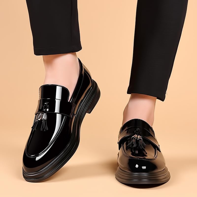Men's Casual Driving Shoes Patent Leather Tassel Loafers Non-Slip Penny Formal Tuxedo Shoes Business Party Leather Shoes - Image 2