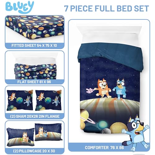 Image of Jay Franco Kids Comforter Set Includes Sheets and Pillow Covers - Soft and Cozy Bed Set for Stylish Room Decor, Blue - Bluey & Bingo, 7 Piece Full