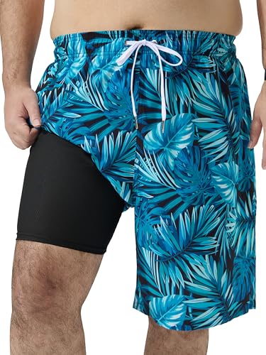 Arcweg Mens Big and Tall Swim Trunks with Mesh Liner 9 inch Plus Size Quick Dry Bathing Suits Swim Shorts for Men 1X-6X