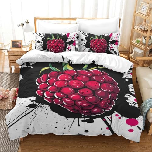 Housse de couette fraise 140x200抗皱微纤维三件套带拉链儿童单人床套件 - 2