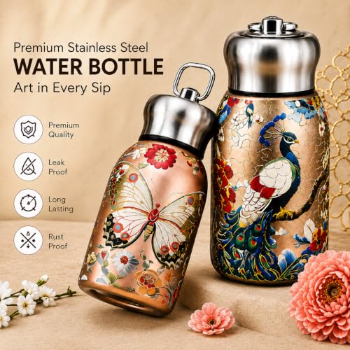 Image of Premium Floral Printed Stainless Steel Water Bottle | Double Wall Vacuum Insulated Thermal Flask