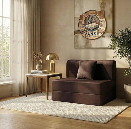 Image of Foldable One Seater Sofa Cum Bed 3 x 6 Ft Jute Fabric Washable Cover with One Cushion Convertible for Home, Bedroom, Office Brown Color Pre-Assembled