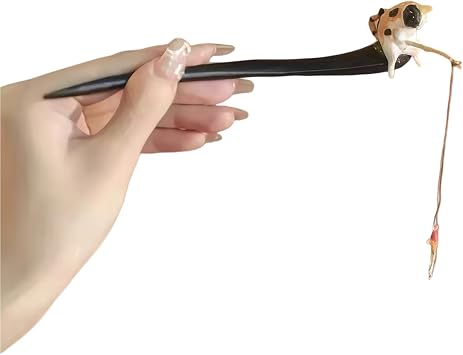 1 Pc Cute Cat Fishing Hairpin Sandalwood Tassel Hair Clip, 7.09Inch Long Hair Sticks, Shawl Hair Pins Retro Chinese Hair Stick