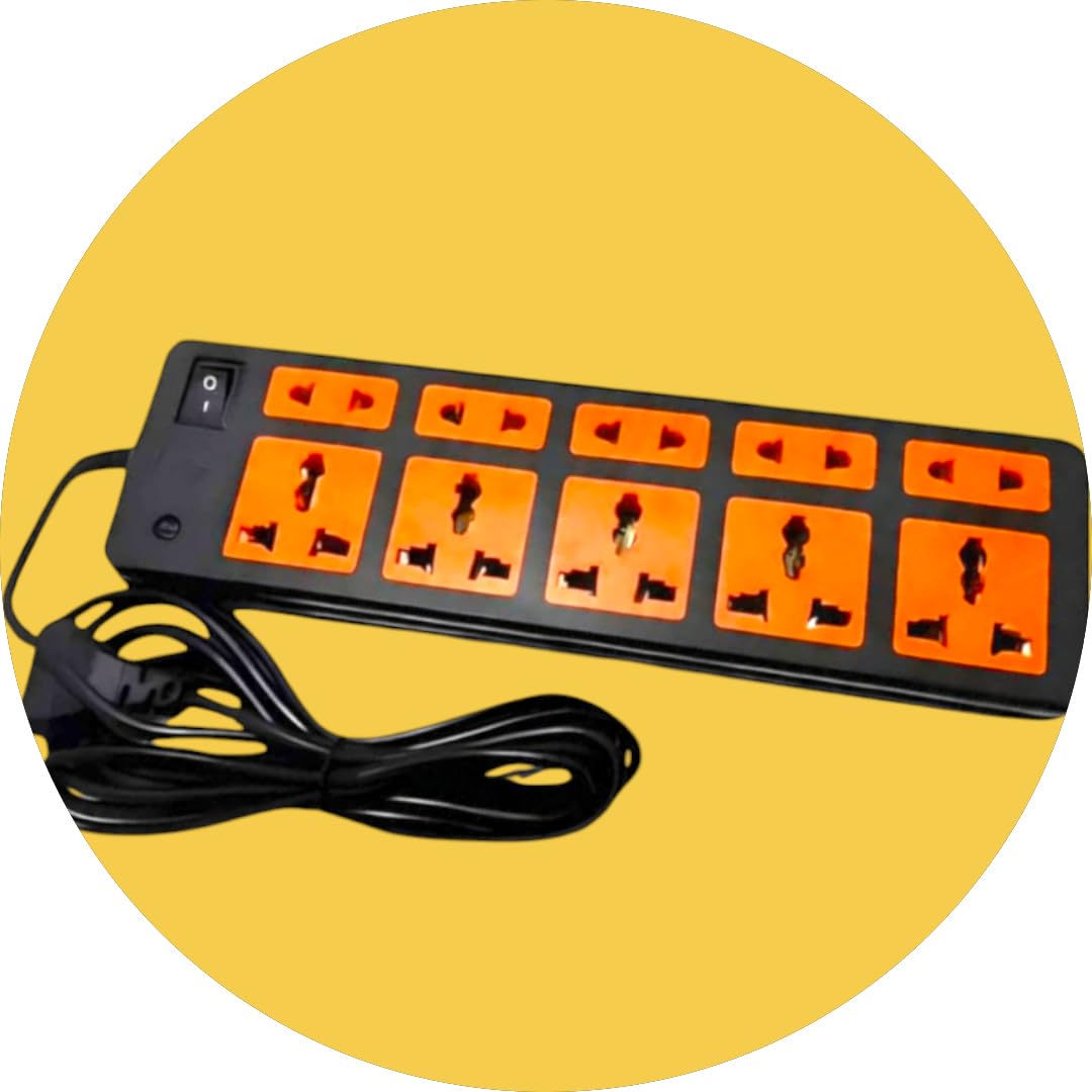 10 Socket Power Strip with Master Switch, Universal Multi-Plug Extension Board, Overload Protection, 2 Meter Cable, Black and Orange, Heavy-Duty-image-3