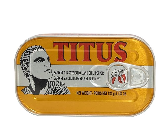 Titus Sardines in Soybean Oil and Chili Pepper, 3.8 oz Tin, Pack of 10